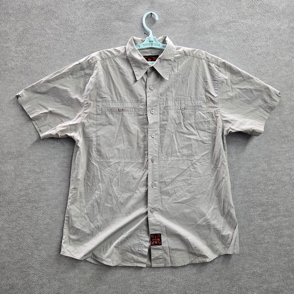Independent Truck Company Men Button Up Shirt LARGE Gray Embroidery Y2K Skate